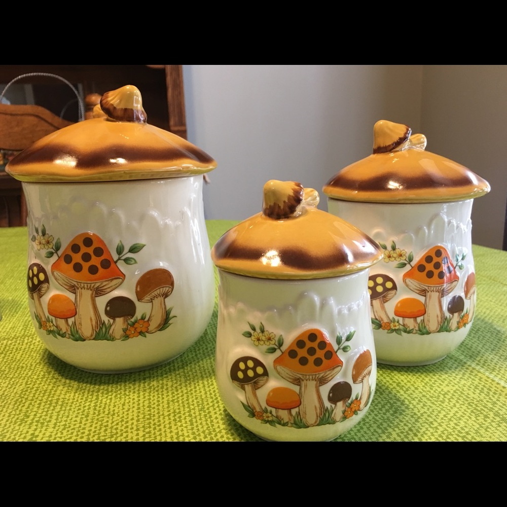 Vintage Sears Merry Mushrooms canisters set